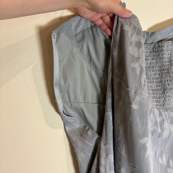 Lulus Loveliest Looks Dusty Blue Floral Jacquard Tie-Strap Midi Dress Large - Picture 6 of 9